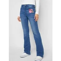 bonprix Bootcut-Jeans Slim Fit Passform, High Waist, mit Stickerei