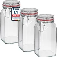 Wellgro Vorratsglas Einmachgläser mit Bügelverschluss eckig, Fermentierglas, (3-tlg)