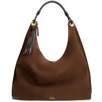 Tommy Hilfiger Hobo TH STATEMENT LEATHER HOBO SUEDE, Damen Shopper, Schultertasche, Handtasche, goldfarbenes Logo