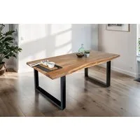 SAM® Baumkantentisch Thiago, massives Akazienholz, echte Baumkante, Metallgestell U-Form