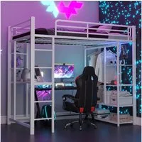 Flieks Hochbett Kinderbett Metallbett 90x200cm mit Tisch und Stauraum