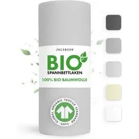 Jacobson Spannbettlaken BIO, Jersey Spannbetttuch, Bettlaken 160 g/m², 100% BIO-Baumwolle, Gummizug: rundum, GOTS zertifiziert