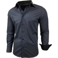 Baxboy Langarmhemd Kentkragen Businesshemd Slim Fit Hemd mit farblich abgesetzten B-444