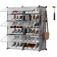 SONGMICS Schuhregal Schuhschrank, 30 x 40 x 30 cm pro Fach, für Flur, Eingangsbereich, mit 6 Fächern, mit Türen, für bis zu 24 Paar Schuhe, anpassbar