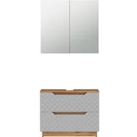 Vicco Badmöbel-Set Lotta, Eiche/Grau mit Kachelstruktur, 2 Teile, (2-St., 2er Set)