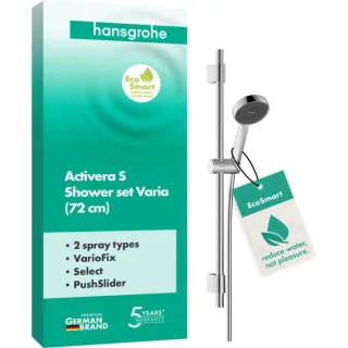 hansgrohe Activera Select S Duschset 28048000 2 Strahlarten wassersparend mit Duschstange Varia, Ø 95mm, Ausführung 72, chrom