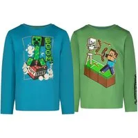 Minecraft Langarmshirt 2X Minecraft Langarm-T-Shirt Doppelpack für Jungen Mädchen 6-12 Jahre (Doppelpack)