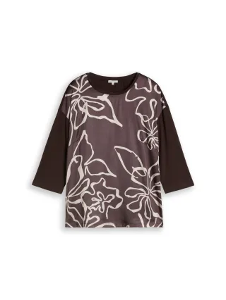 Tom Tailor - Plus Size - Langarmshirt mit Blumenmuster java dark brown - Gr. - 46