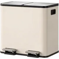 GarveeMore Mülleimer 2 Fächer 30L,Mülltrennsystem mit 2 x 15L Deckel aus Edelstahl, mit Softclose und Fußpedal, Abfalleimer mit herausnehmbarem Inneneimer