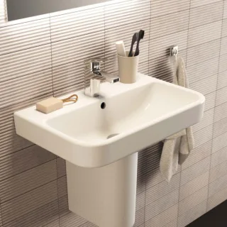 Ideal Standard i.life S Kompakt-Waschtisch T458301 mit Hahnloch und Überlauf, 60 x 38 x 18 cm, weiß