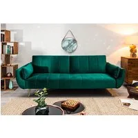 riess-ambiente Schlafsofa DIVANI 220cm smaragdgrün/gold - Samt, Pappelholz, inkl. Kissen, Retro, Einzelartikel 1 Teile, 3-Sitzer mit Bettfunktion - ideal für Wohn- und Schlafzimmer oder Loft