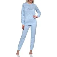 Normann Pyjama Damen langarm Pyjama, gestreifter Schlafanzug mit Bündchen