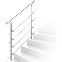 Clanmacy Treppengeländer Edelstahl Ø 42mm für Innen&Außen Treppenhaus 80 -160cm 0-5 Querstäbe, 80 cm Länge, mit 4 Pfosten, für Brüstung Balkon Garten
