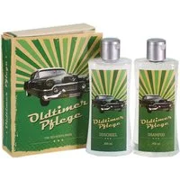 Herz & Heim Pflege-Geschenkset "Oldtimer Pflege" - Lustiges Geschenk für Männer zum Geburtstag, 1x Duschgel (250 ml), 1x Shampoo (250 ml)