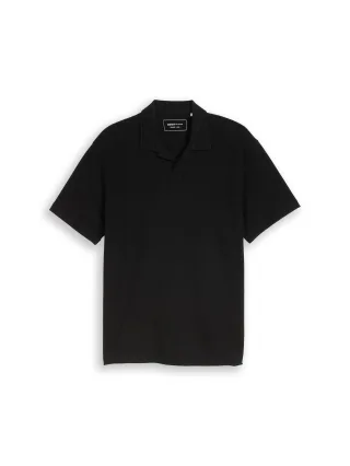 Denim Tom Tailor - Relaxed Fit Resort Poloshirt mit Waffelstruktur black - Gr. - L