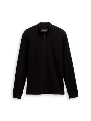Denim Tom Tailor - Troyer Langarmshirt mit Rippstruktur Black - Gr. - S