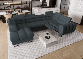 Wohnlandschaft Schlafsofa BASTIEN RELAX in Stoff Moly Graphit Ottomane Links