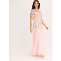 bonprix Maxikleid für festliche Anlässe, mit Tüll-Obermaterial, mit kurzem Arm