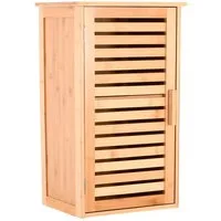 Raburg Hochschrank Badezimmerschrank, Bambus, Kivo 2 Lamellentüren & 6 Fächer, für Bad, Flur oder Küche, zeitloses Design