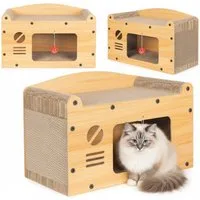 COIL Kratztonne Katzenhöhle, Katzenkratzbaum, Katzenbett, Katzenliege, Umweltfreundliches Bett, Kratzpappe, MDF