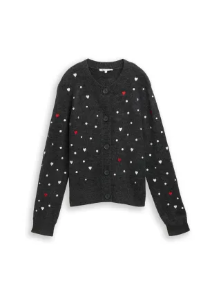 Denim Tom Tailor - Relaxed Fit Cardigan mit Stickereien grey white dots and hearts - Gr. - XL