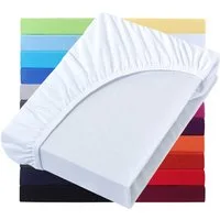 NatureMark Spannbettlaken Jersey Basic Spannbetttuch, 100% Baumwolle, Gummizug: rundum, (1 Stück), in vielen Größen und Farben, bis 25cm Steghöhe, 90x200cm, Weiß