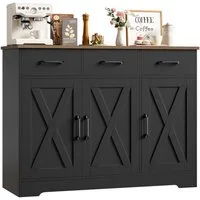HOMECHO Sideboard, Küchenschrank mit 3 Schubladen und 3 Türen für Küche, Weiß