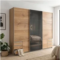 Lomadox Schwebetürenschrank VIESTE-43 Kleiderschrank, 270cm breit, mit Schubladen, graphit mit Eiche