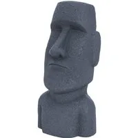 ECD Germany Dekofigur Moai Figur Kopf aus Steinguss Kunstharz Skulptur Nui Gartenfigur, Osterinsel Statue Grau Steinfigur Büste Dekoration für Innen&Außen