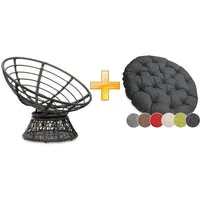 sunnypillow Rattanstuhl Papasansessel, Rattansessel mit Kissen rund Durchmesser 120 cm, Anthrazit