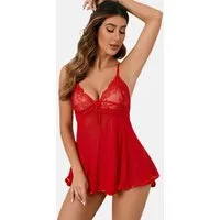 Organza Lingerie Negligé (Negligé + String) in rot mit feinem Mesh und Schleife, sexy Dessous