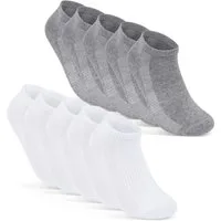 sockenkauf24 Sneakersocken 10 Paar Damen & Herren "Premium Sneaker Socken" Atmungsaktiv (5xWeiß 5xGrau, 35-38) mit Mesh-Streifen ohne drückende Naht Baumwolle - 16510 WP