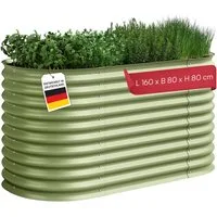 STEELSØN Hochbeet Hydra aus verzinktem Stahl-Wellblech (160 cm breit, Grün), Gemüsebeet mit offener Bodenstruktur