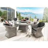 Destiny Garten-Essgruppe MALAGA LUNA 6 Se + Tisch Ø 150x75cm vintage weiß, (Set, 7-tlg., 6 Sessel inkl. Polster, 1 Tisch und Drehteller mit aufgel. Glasplatte), Aluminium, Polyrattan