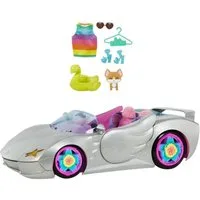 Barbie Spielzeug-Auto Cabrio - Glitzerndes Silbernes Auto für Barbie mit Scherentüren, Spielzeugauto für Kinder