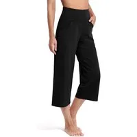 PROMOVER Yogahose Weit geschnittene Yogahosen für Damen, lässige Sommerhosen Knielange Caprihosen, weite Yogahosen mit Taschen