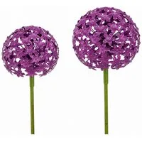 finehomegarden Gartenstecker Pflanzstecker Allium dunkellila "ArtFerro" Metall Ø16,2cm + Ø20cm (2-St) 2erSet Beetstecker Gartenstecker Blütenkugel Gartendeko Stecker/ Paket