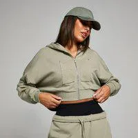 MP Damen Applique Kapuzenpulli mit verkürztem Schnitt mit Reißverschluss – Dunkler Salbei - XL
