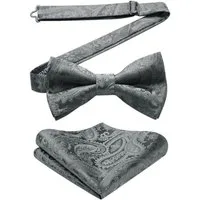 LuxusKollektion Fliege Fliege Einstecktuch Herren Smoking Hochzeit Party L Silber 3