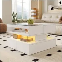 MODFU Couchtisch Couchtisch (Wohnzimmertisch, Sofatisch, 1-St., Glasplatte und Acryl-Trägern), Höhenverstellbarer Satztisch, Beistelltisch