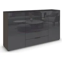 rauch Schubkastenkommode Kommode Türkommode Sideboard Kombikommode FLIPP mit Glasfront (Breite 160/180 cm mit 4 Einlegeböden), 2-türig, 5 Schubladen, Soft-Close, Oberboden und Front Glas, 2 Breiten