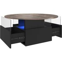 radelldar Couchtisch mit LED-Beleuchtung und 2 Schubladen, Wohnzimmertisch 80x40cm (1-St), Beistelltisch mit runder Platte und extra Ausstellungsfläche