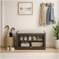 HTI-Living Schuhschrank mit Schiebetür und Sitzkissen Grau (1 Stück, 1-St., 1 Schuhschrank mit Sitzkissen) Sitzkissen mit Polyesterbezug in Leinenoptik