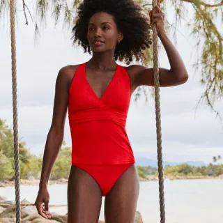 Tankinitop mit V-Ausschnitt, Damen,  Weiß, Nylon-Mischung, by Lands' End