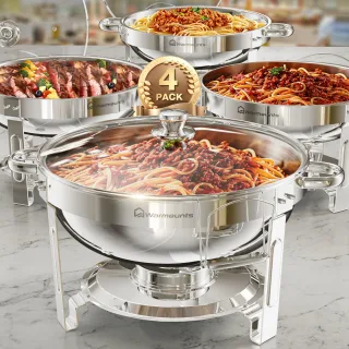 Warmounts 4-Pack Chafing Dish Buffet Set, 5QT Round Buffet Servers and Warmers Set, Stainless Steel Catering Food Warmer