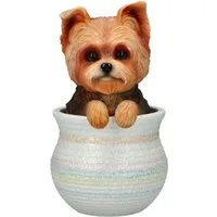 Figuren Shop GmbH Tierfigur Hunde Figur - Yorkshire Terrier im Topf - Dekofigur Deko Tierfigur