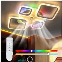 oyajia Deckenleuchte 80W Leise Deckenventilator mit Beleuchtung, RGB dimmbar Deckenlampe, Luftzirkulation, LED fest integriert, Warmweiß, Naturweiß, Kaltweiß, RGB, 75cm Deckenventilator mit RGB Backlight, 6 Geschwindigkeiten, Timer