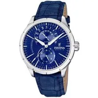 Festina Quarzuhr Herrenuhr Blaues Zifferblatt, Lederband, 44,9 mm, F16573/7, Quarzwerk, elegantes Design, sportlich & modern