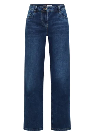 CECIL - Wide Leg Jeans mit Turn-Up im Leo-Look mid blue wash - Gr. - 30