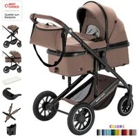 Daliya® Kombi-Kinderwagen FLEXI-PRO M 2in1 Kinderwagen & Buggy, Reisekinderwagen, XXL Set, (10-tlg), Einhändig abnehmbare Wanne, Alu-Rahmen, Gummireifen, Gurte, UV 50+